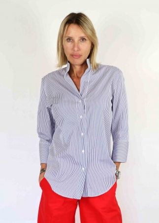 Blue and white stripe Cotton Capri Shirt
