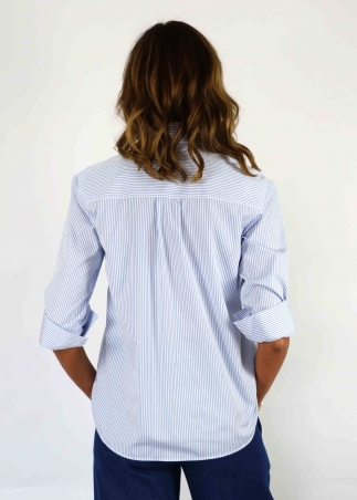 Light blue and white stripe Cotton Capri Shirt
