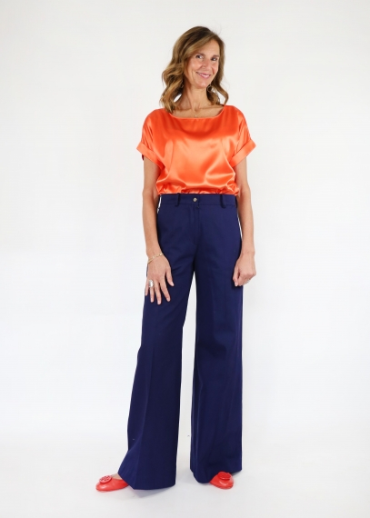 Navy Cotton Twill Michela Trousers