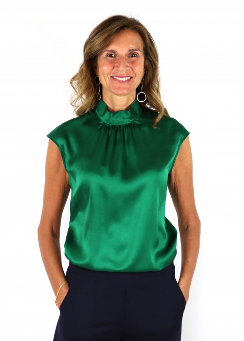 Green Silk Ruffled Top