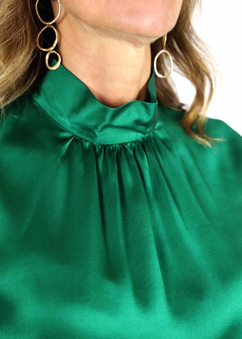 Green Silk Ruffled Top