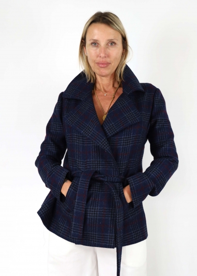 Blue Tartan Short Coat with Sash