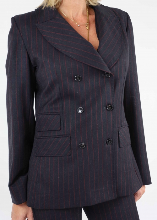 Grey and Burgundy Pinstriped Double Breasted Jacket