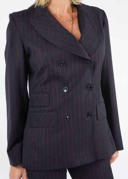 Gray and burgundy pinstriped 3-piece set