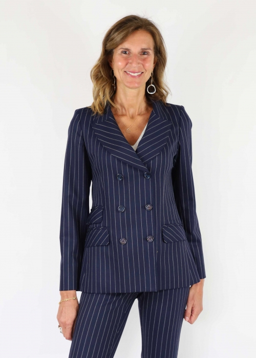Blue and White Pinstriped Double Breasted Jacket