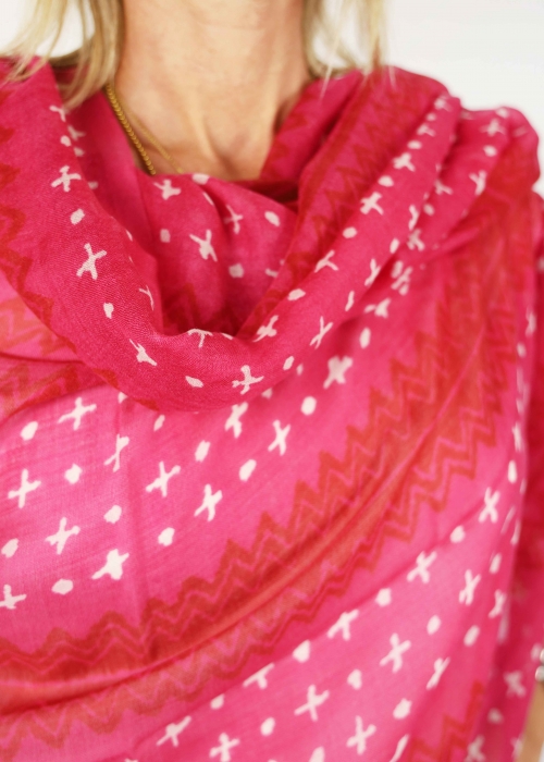 Fuchsia Red and White Light Cashmere Stole