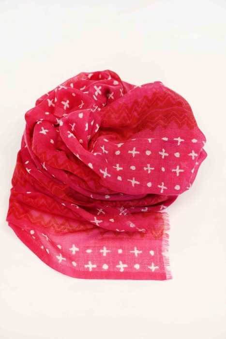 Fuchsia Red and White Light Cashmere Stole