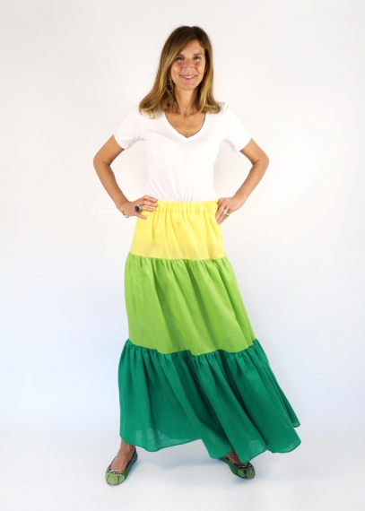 Linen skirt with colorful ruffles