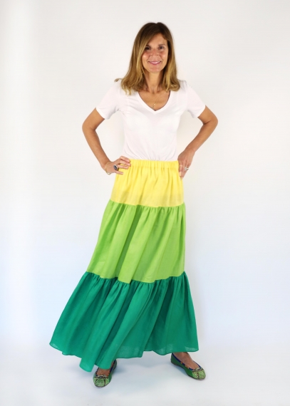 Linen skirt with colorful ruffles