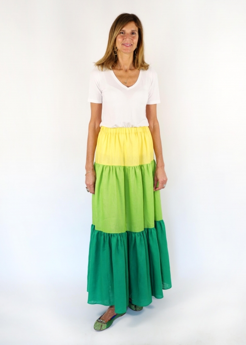 Linen skirt with colorful ruffles