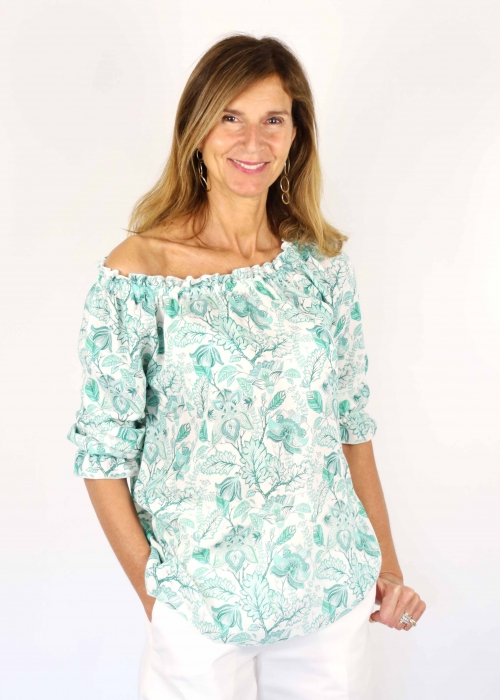 Camicia Carmen Floreale smeraldo su bianco