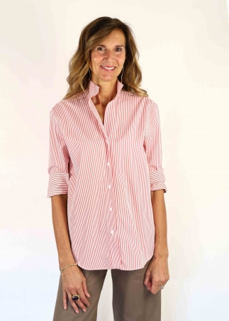 Red and white stripe Cotton Capri Shirt