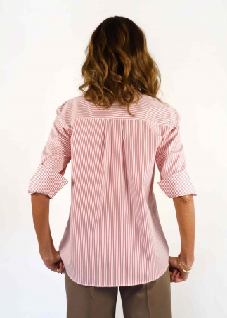 Red and white stripe Cotton Capri Shirt