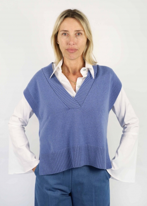 Gilet in puro cashmere con scollo a V