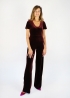 Burgundy V Short Sleeved Velvet Jumpsuit