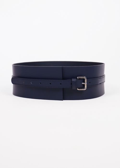 High Waist Leather Belt | Navy