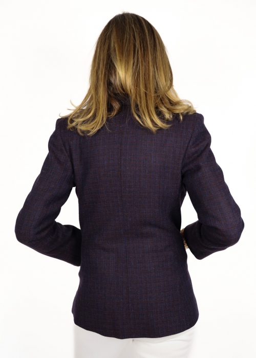 Sibilla sngle-breasted jacket in pure plum blue tartan wool