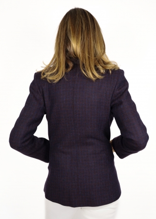 Sibilla sngle-breasted jacket in pure plum blue tartan wool
