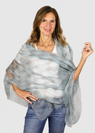 Stola In Cashmere Voile Ultralight Grigia E Azzurra