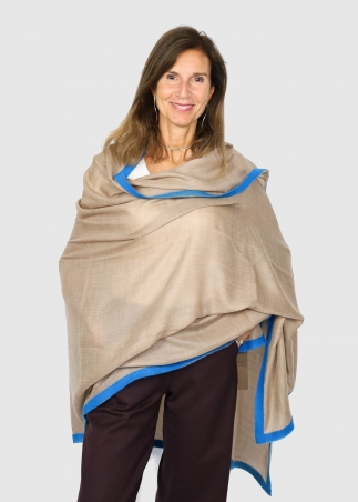 Stola in cashmere Beige con Fettuccia Cobalto