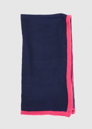 Stola in cashmere Blu con Fettuccia Lampone