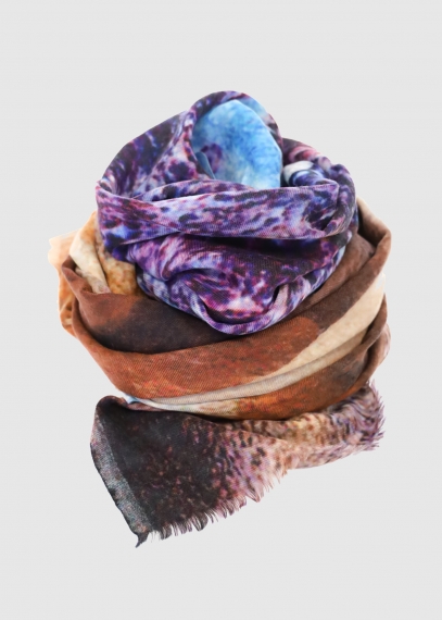 Purple rust and beige cashmere scarf