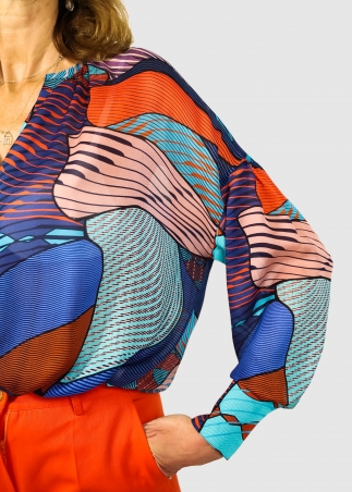 Camicia Laura over in seta con stampa geometrica