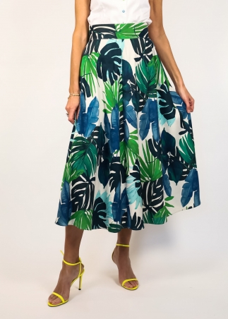 Cotton skirt with tropical print