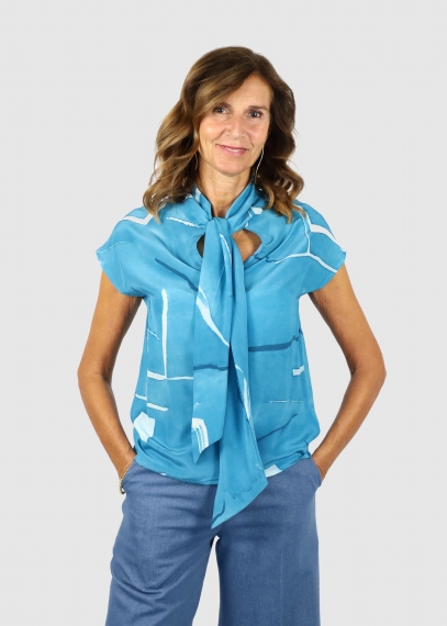 Blue and white print Paris shirt