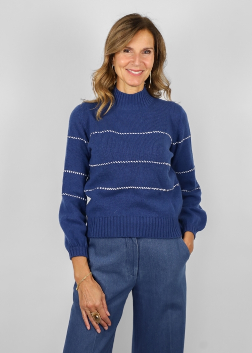 Denim Allegra in pure cashmere turtleneck...