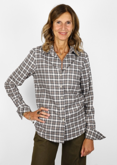 Safari shirt in pure cotton flannel with tartan pattern
