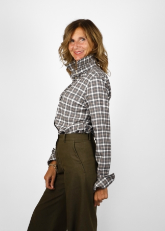 Safari shirt in pure cotton flannel with tartan pattern