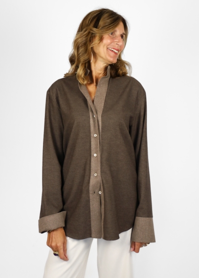 Capri shirt in pure cotton flannel with contrasting details