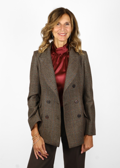Giacca doppiopetto in pura lana spigato beige