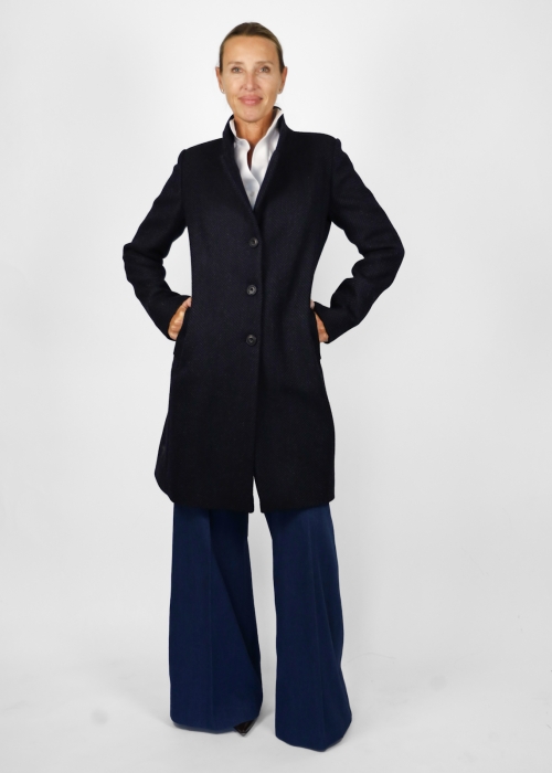 Cappotto marinaro in pura lana spigata blu nero