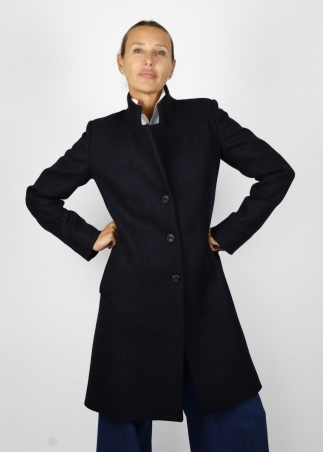 Cappotto marinaro in pura lana spigata blu nero