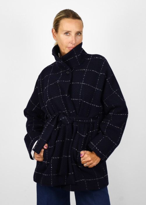 Pure wool caban Lucrezia check blue white