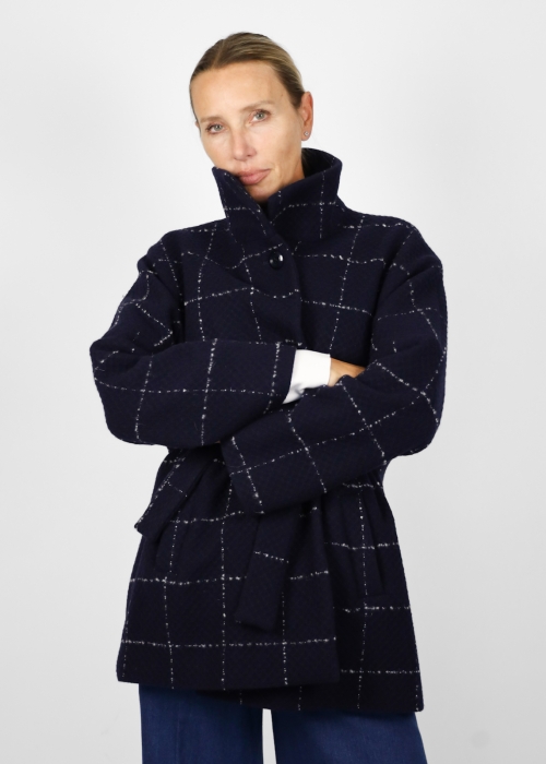 Pure wool caban Lucrezia check blue white