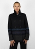 Ruth jacket in black wool blend with blue ethnic pattern panel