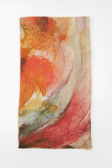 Pure cashmere twill stole with green and burgundy brushstrokes