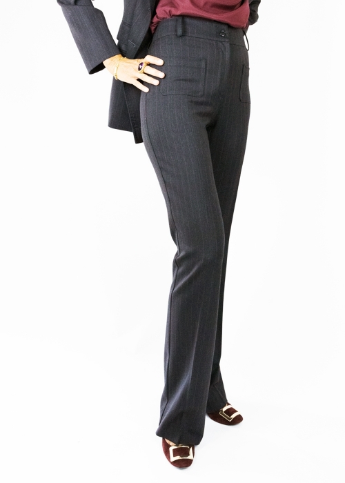 Gray and burgundy pinstriped 3-piece set